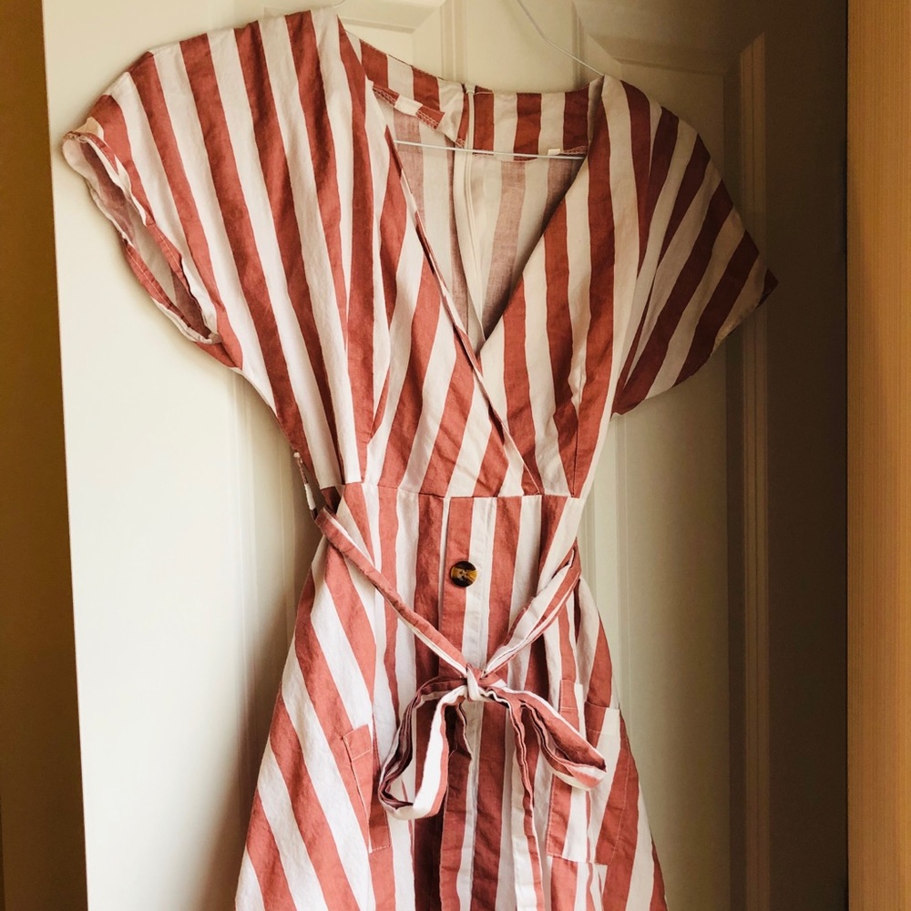 Burnt red and white striped dress